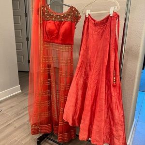 Orange tomato color lehenga Indian clothing